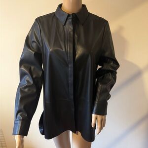 Ungaro Black Vegan Leather Pleated Back Top Size M